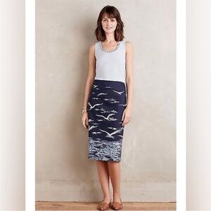 EUC Maeve x Anthropologie Blue and White Shorebird Midi Pencil Skirt in Size 2